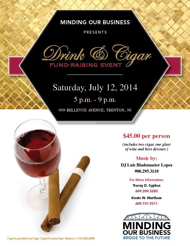 Drink and Cigar flier for MOB fundraising event