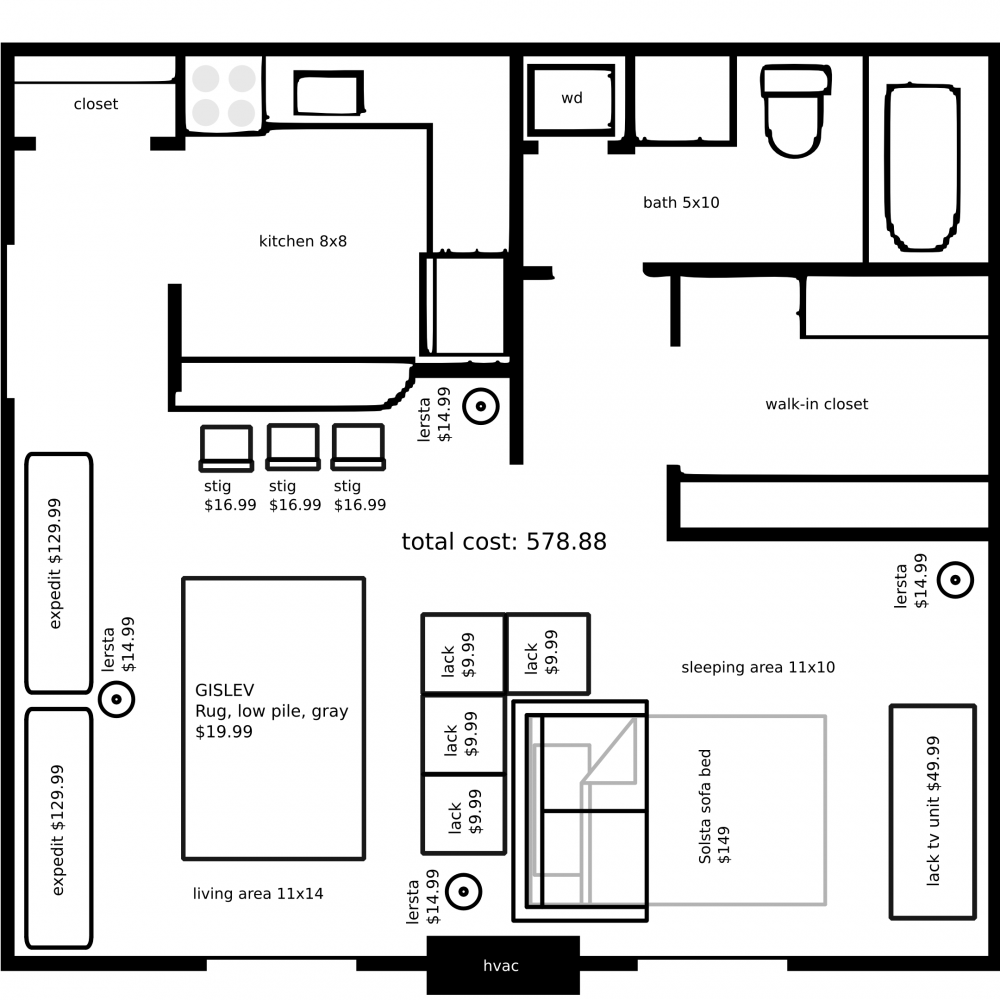 20121201 A Studio Apartment Layout With Ikea Furniture By John