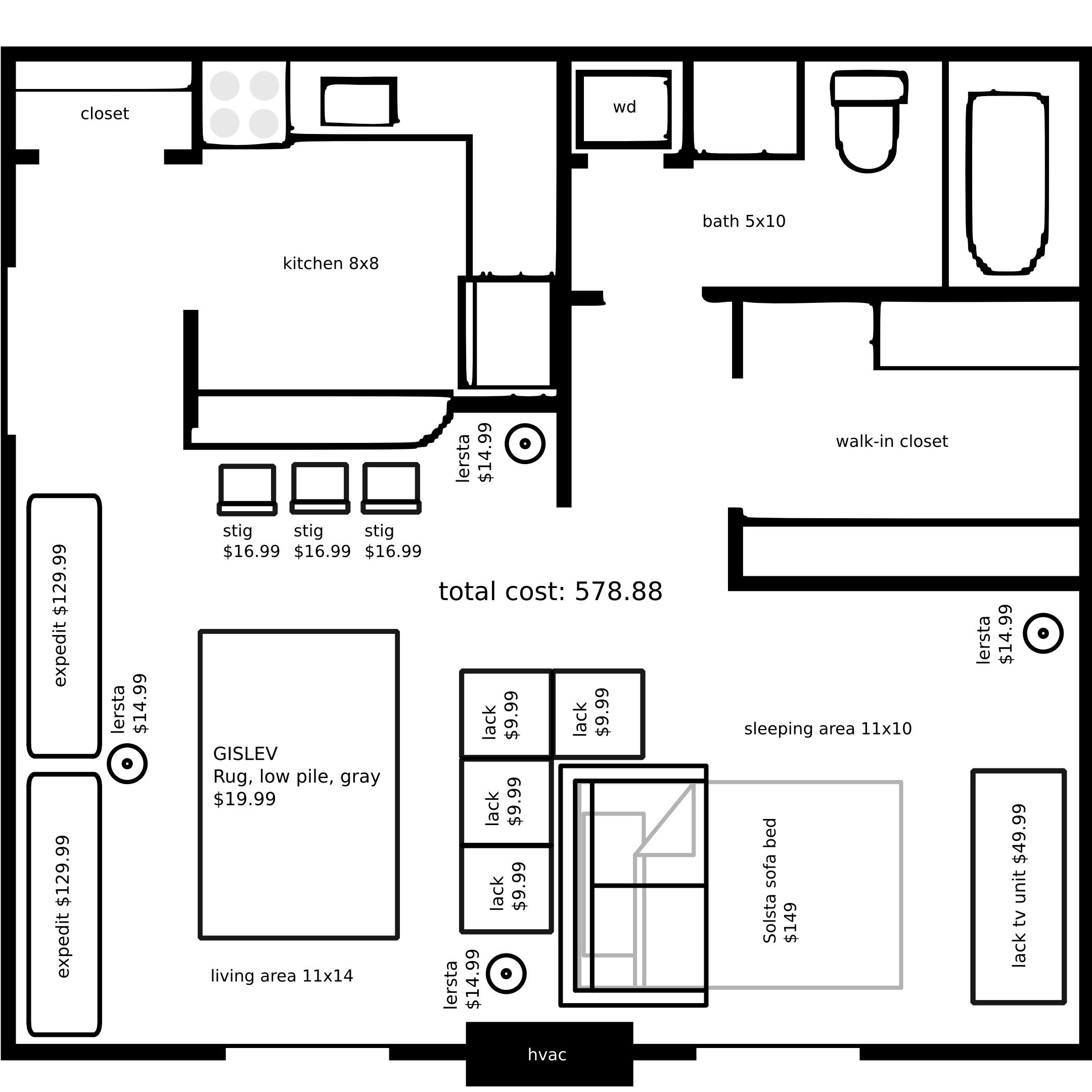 20121201: A studio apartment layout with Ikea furniture by John